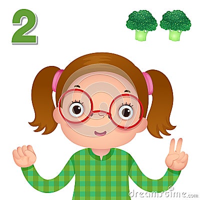Learn number and counting with kidâ€™s hand showing the number t Vector Illustration